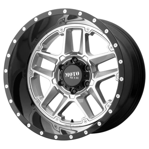 Moto Metal 987 Sentry Wheel, 20x12.0 -44 Offset 8x165 Silver Center Gloss Black Lip - MO98721280444N